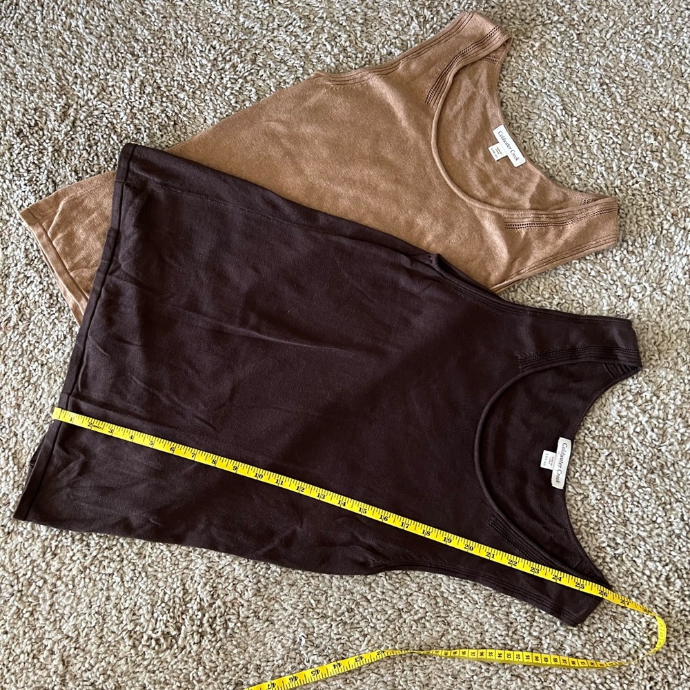 2 Tanks for price.Coldwater creek Light woven sold as package- 1 Tan and 1 Brown
